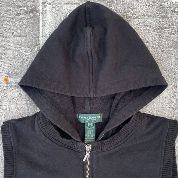 Ralph Lauren Petite Women Vest Black Cotton Hooded Zip Up Vest Size PS - Picture 6 of 11